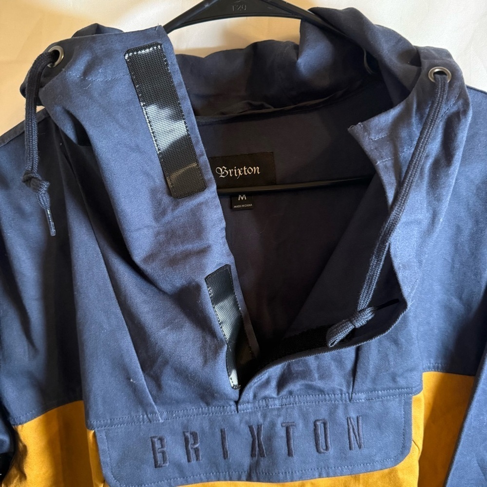 Brixton Colorblock Hooded Anorak Pullover Jacket Navy Mustard 100% Cotton - Picture 6 of 11